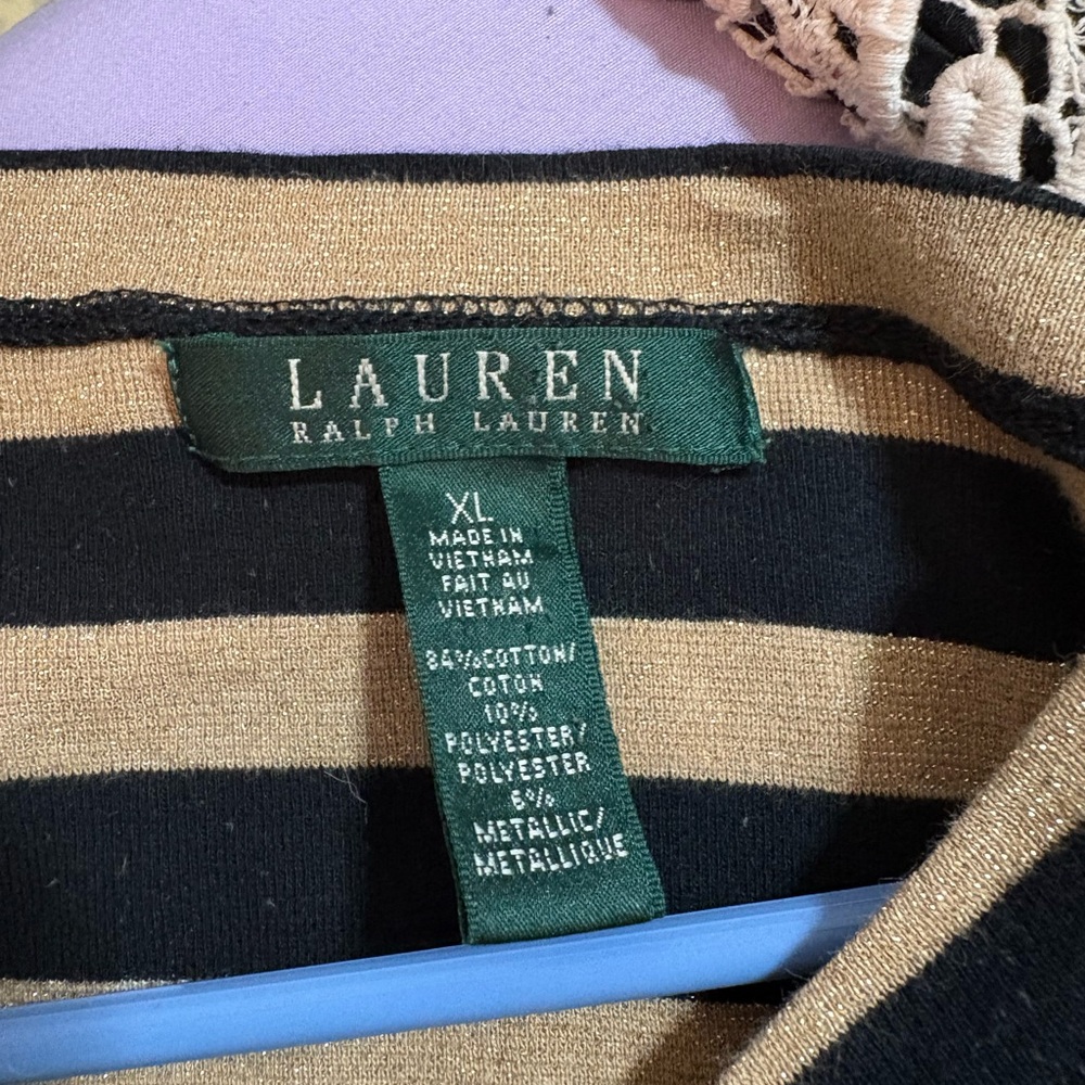 RALPH LAUREN Black and Gold Metallic Stripe Boatneck Short Sleeve Top - Picture 6 of 8